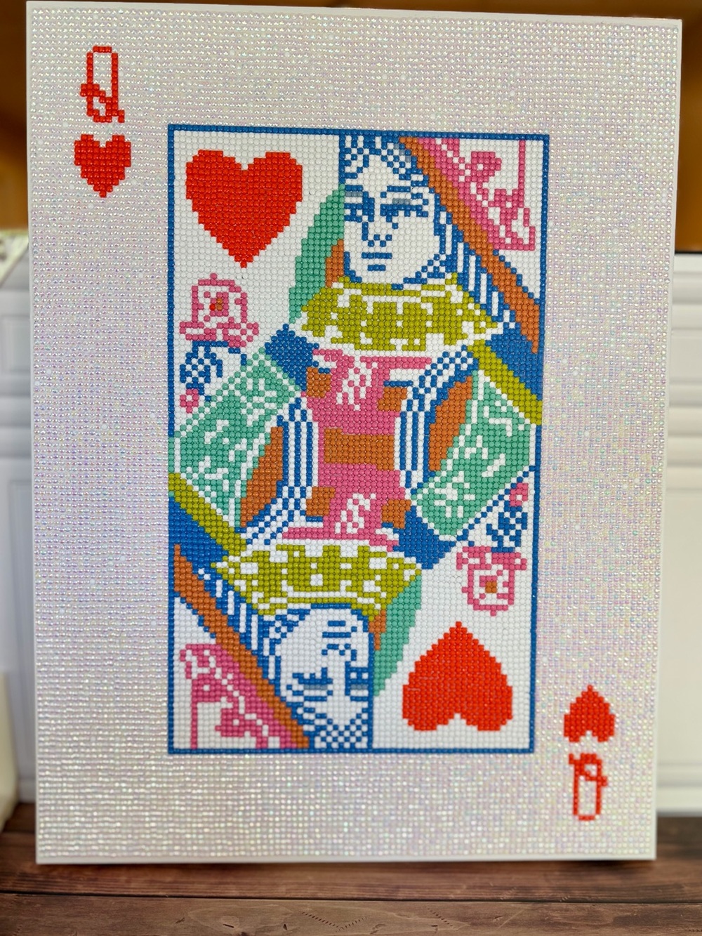 Completed Diamond Art Queen of Hearts Canvas - Multicolor